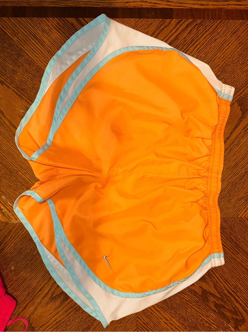 Nike Dri-Fir Orange Running Shorts with Light Blue Trim